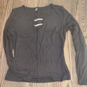 SHEIN Black Long Sleeve Top with Chain Detail